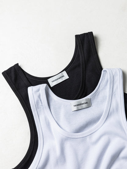 Rib knit Tank Top / BK-WH