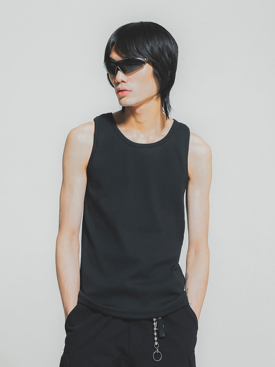 Rib knit Tank Top / BK-WH